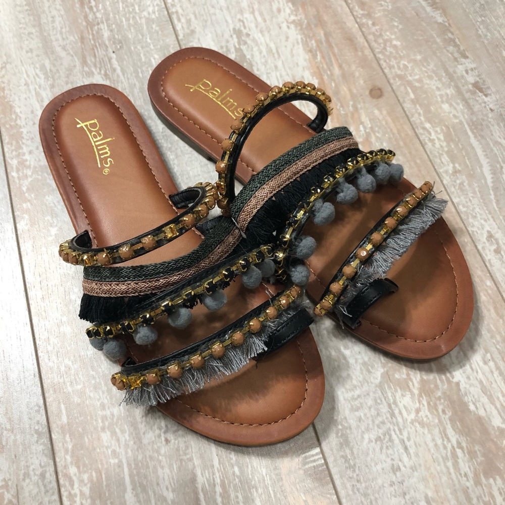Beaded and tassel sandals